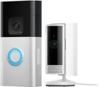 Ring - Essential Security Set with Battery Doorbell Plus and Indoor Cam - Satin Nickel and White - Front_Zoom