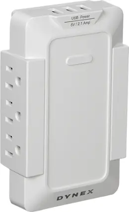 Front. Dynex™ - 6-Outlet, 3-USB-Port Power Hub - White.