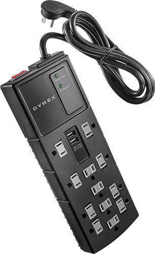 Dynex™ - 12-Outlet/2-USB Surge Protector Strip - Black