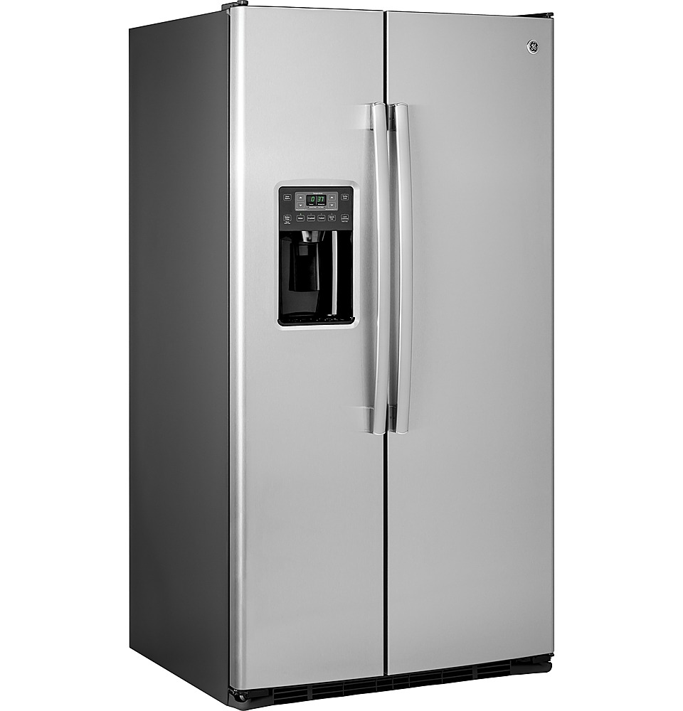 Angle View: GE - 22.5 Cu. Ft. Frost-Free Side-by-Side Refrigerator with Thru-the-Door Ice and Water - White