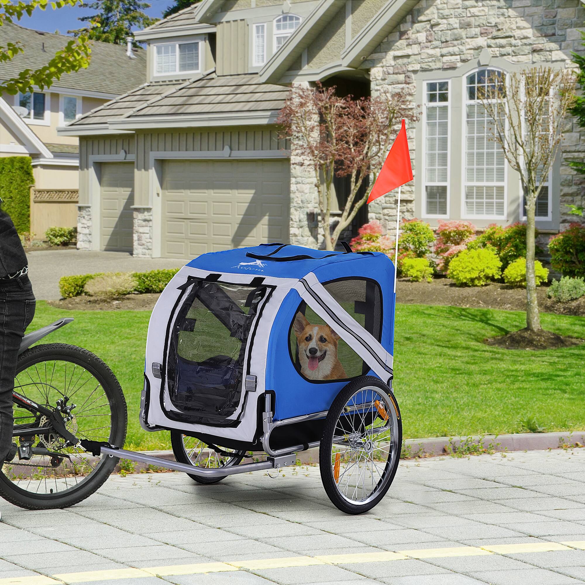 Alt View 4. Siljoy - Light Blue/White Dog Bike Trailer with 3 Entrances & Off‑Road Wheels, Pet Carrier for Dogs Up to 44 lbs.