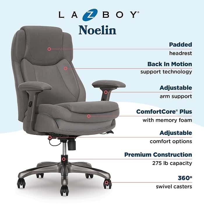 nozomi グレーのベルベットチェア La Z Boy Noelin Ergonomic Fabric Swivel Task Chair, (52703 GRY
