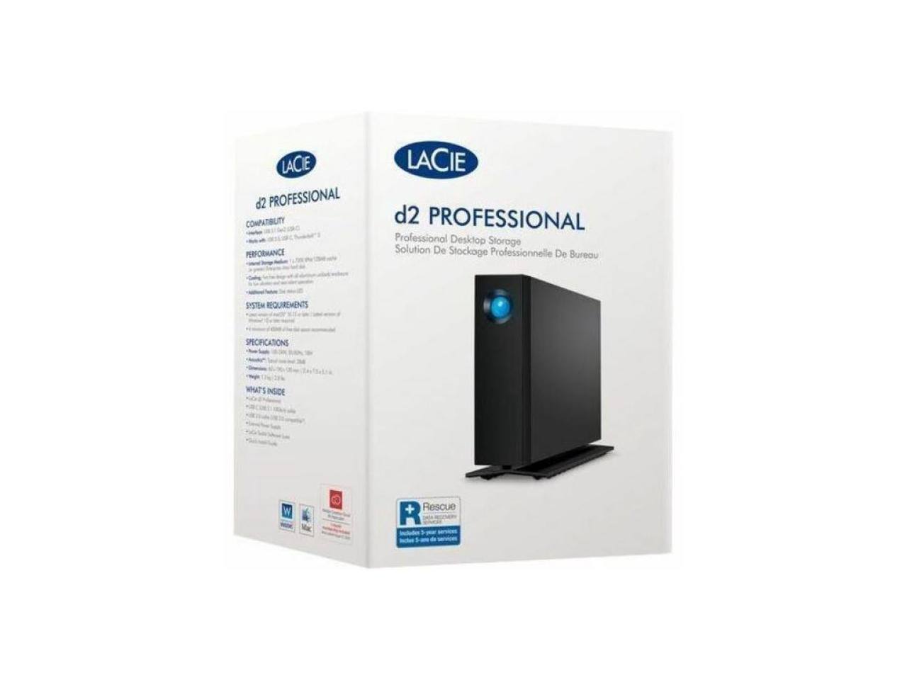 LACIE d2 PROFESSIONAL  
Professional Desktop Storage Solution  
De Stockage Professionnelle De Bureau  

SYSTEM REQUIREMENTS  
SPECIFICATIONS  
WHAT'S INSIDE  

+ Rescue