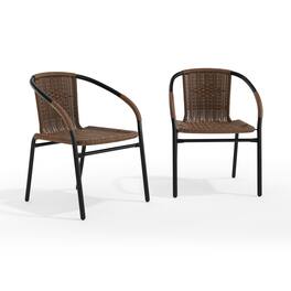 Emma + Oliver - 2 Pack Rattan Indoor-Outdoor Restaurant Stack Chair with Curved Back - Medium Brown