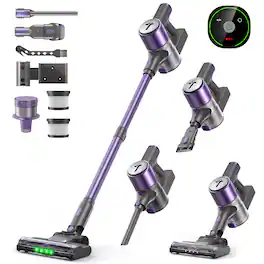 Teendow - 300W Cordless Stick Vacuum Cleaner, 50kPa Brushless Motor, 50-Min Runtime, for Carpet, Hard Floors & Pet Hair - Purple