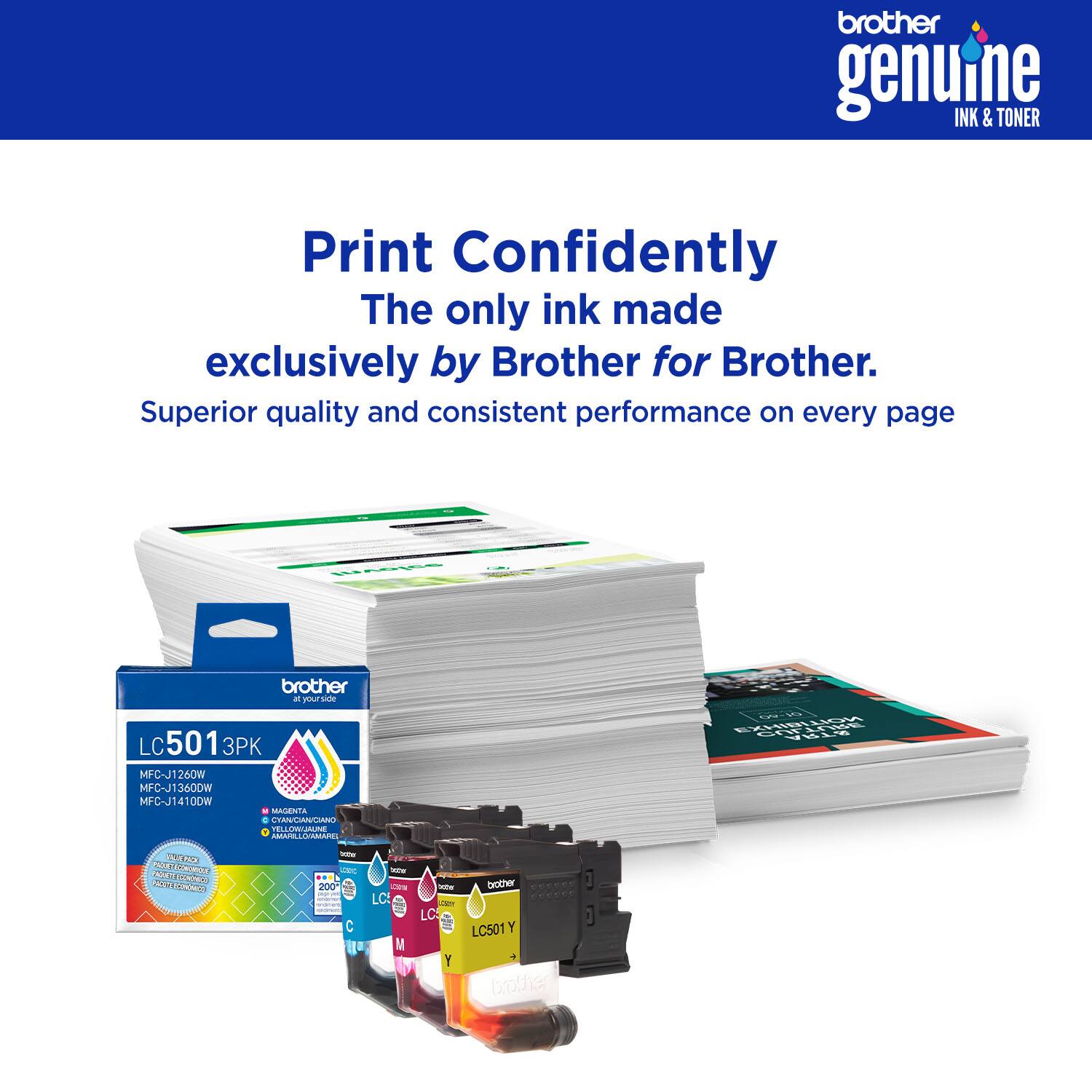 brother genuine INK & TONER Print Confidently The only ink made exclusively by Brother for Brother. Superior quality and consistent performance on every page

LC 501 3PK MFC-J1 260W MFC-J1360 3600w MFC-J14100W 4 DOW MAGENTA NGANAN L MARLCRAMA  FPAIE SE D0 P e 2 EN CNEO - L ... 200 a - C - -o LC M mw brother - LC LC501 Y Y brotter