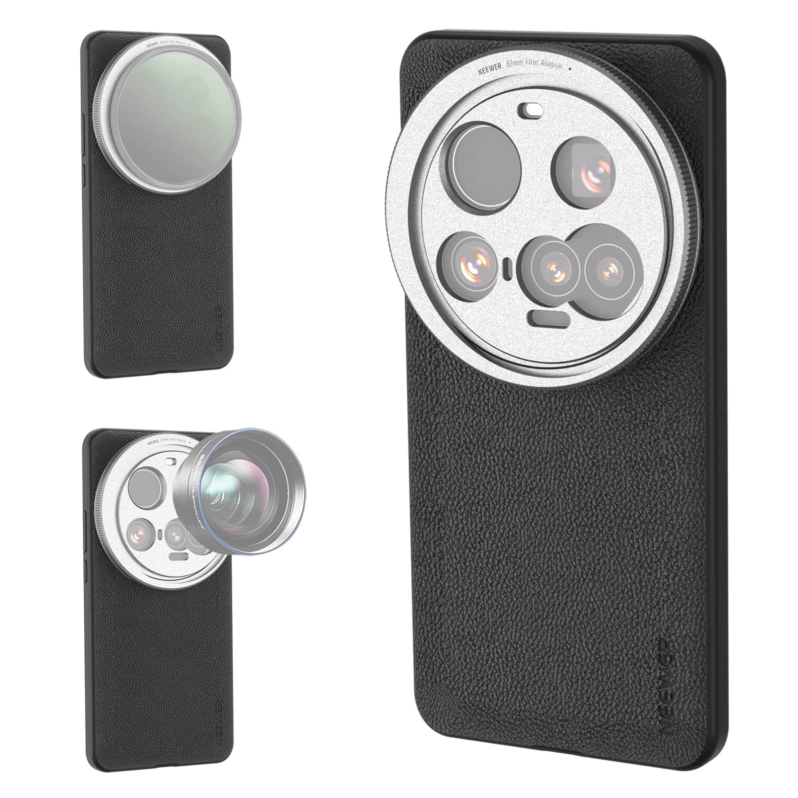 Neewer - Xiaomi 15 Ultra Phone Case, 17mm Lens Mounts & 67mm Filter Thread, Wireless Charging, PA101 - Black + Silver