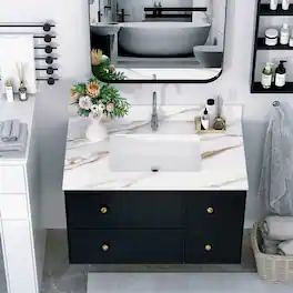 Loheer - 37 inch marble vanity top Carrara with veins - White