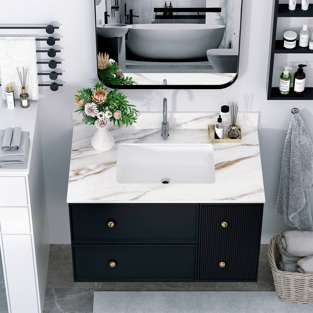 Front. Loheer - Loheer 37 inch marble vanity top Carrara white with veins - White.