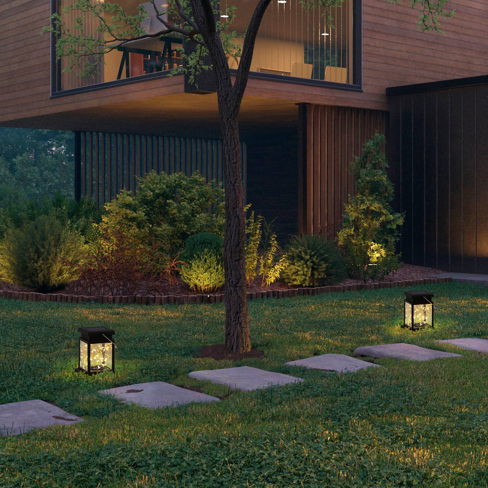 Alt View 2. Oumilen - 4 Pack Solar Vintage Hanging Lantern Lights with Clip – IP65 Warm White Fairy String Solar Lamp for Tree.