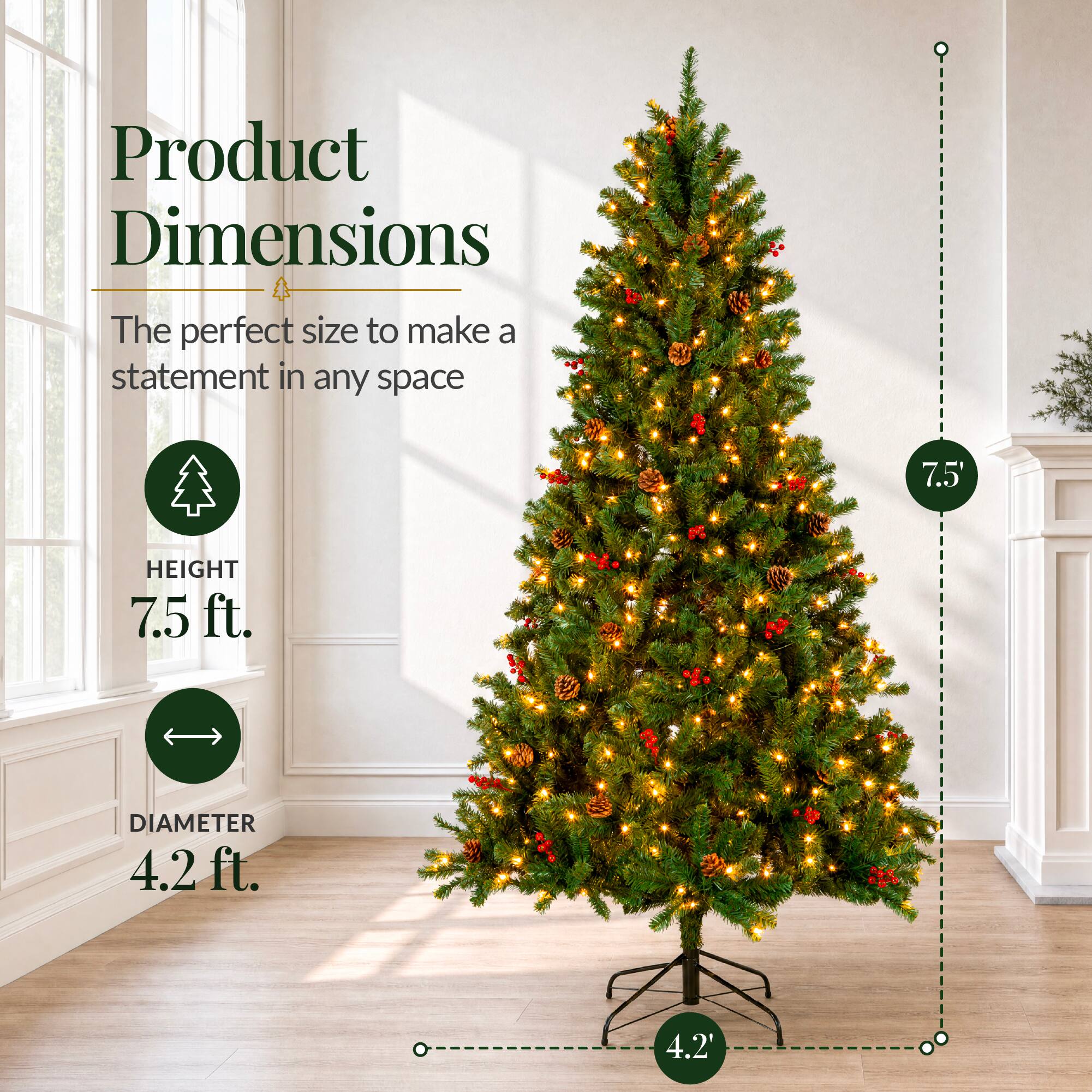 Product Dimensions  
The perfect size to make a statement in any space  

HEIGHT 7.5 ft.  
DIAMETER 4.2 ft.