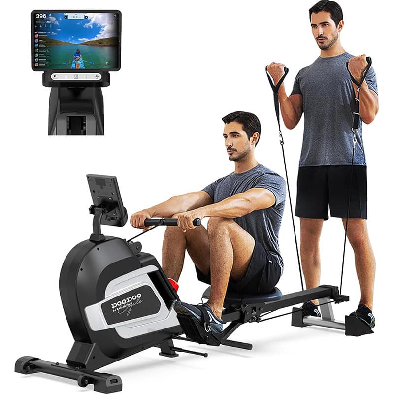 Pooboo - Rowing Machine Adjustable 14 level Magnetic Resistance with Transport Wheels & LCD Monitor for Home Gym - Black