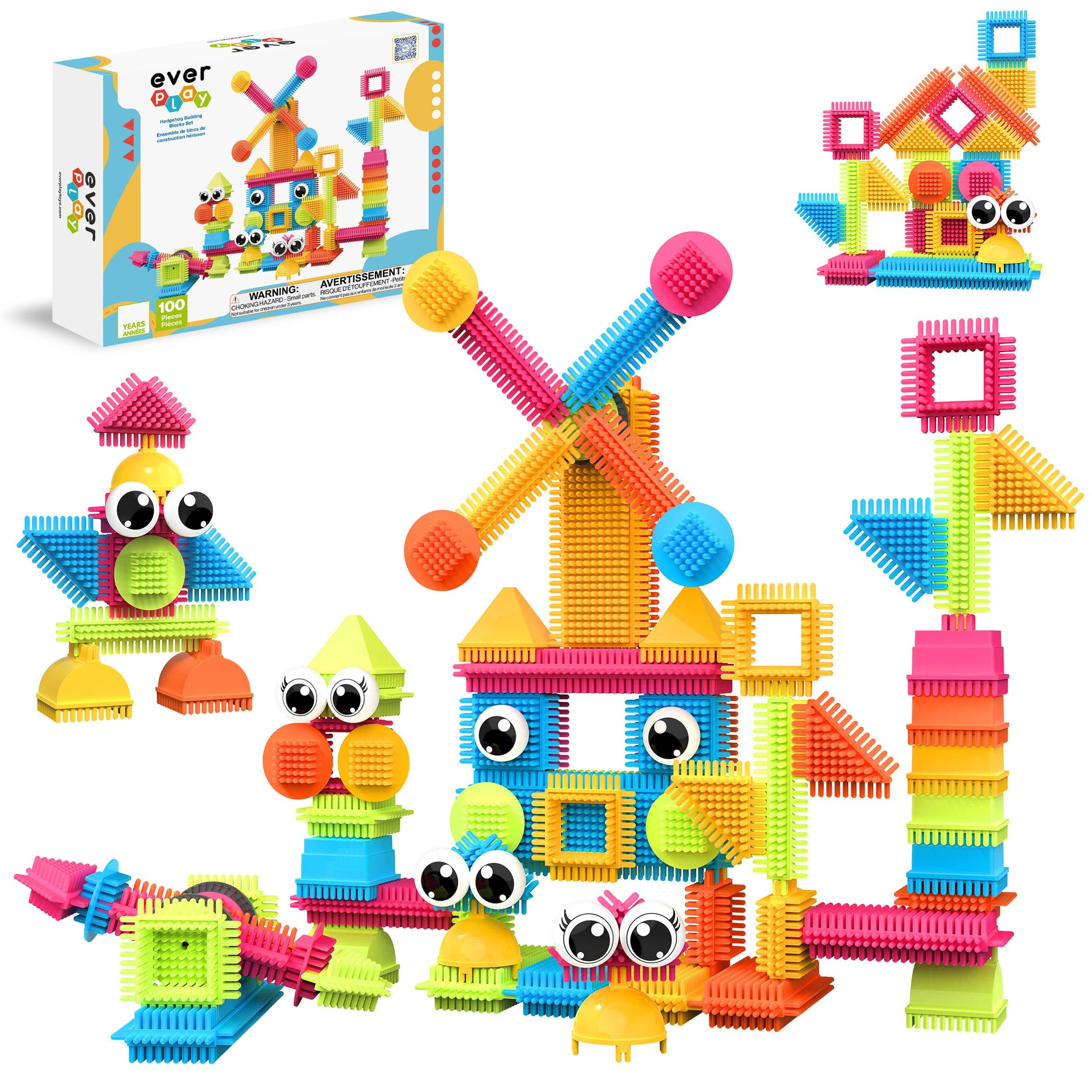 Everplay - Hedgehog Building Blocks STEM Construction Set, Eyes & Colorful Interlocking 100 PC Toy for Kids