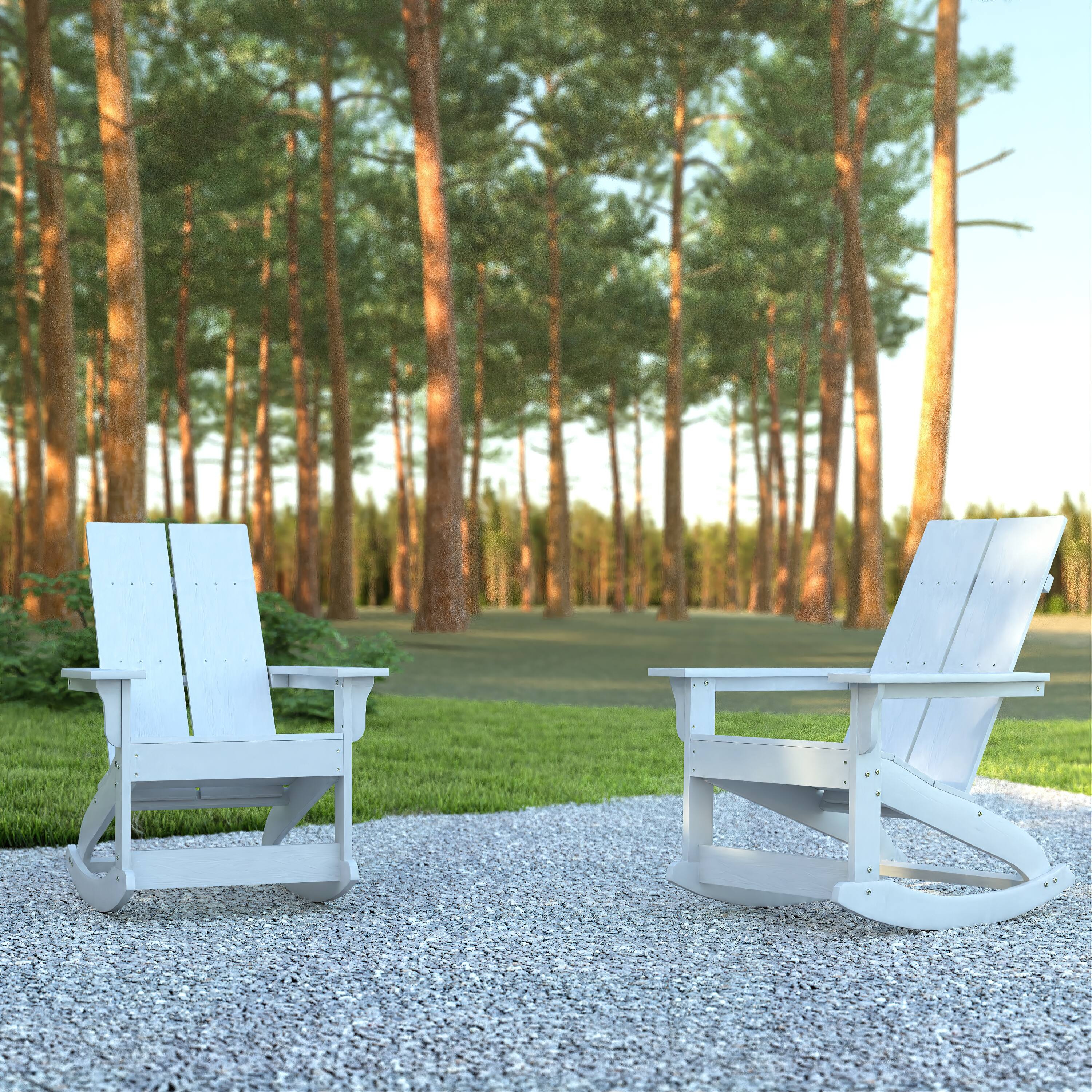 Alt View 2. Emma + Oliver - Set of 2 Modern All-Weather Poly Resin Adirondack Rocking Chairs for Indoor/Outdoor Use - White.