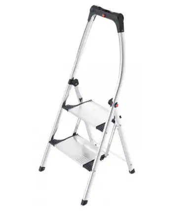 Front. Hailo - 2-Step Aluminum Stool with Safety Bar - Silver.