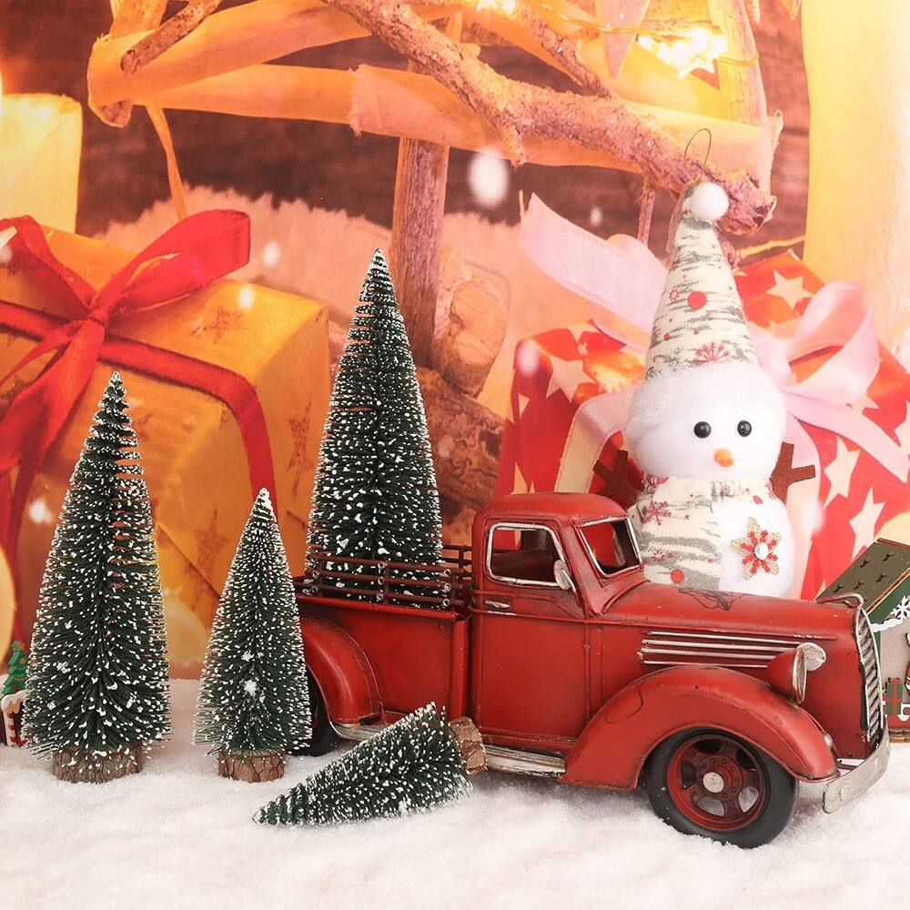 Front. RTMB - 4-Pc Mini Green Pine Christmas Trees – Tabletop Decor - Green.