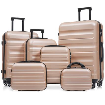 Front. Chateau Abodes - 6-Piece Luggage Set, Lightweight Hardshell Suitcases with Dual Spinner Wheels, Carry-On & Checked Bags for Travel & Busi - Champagne.