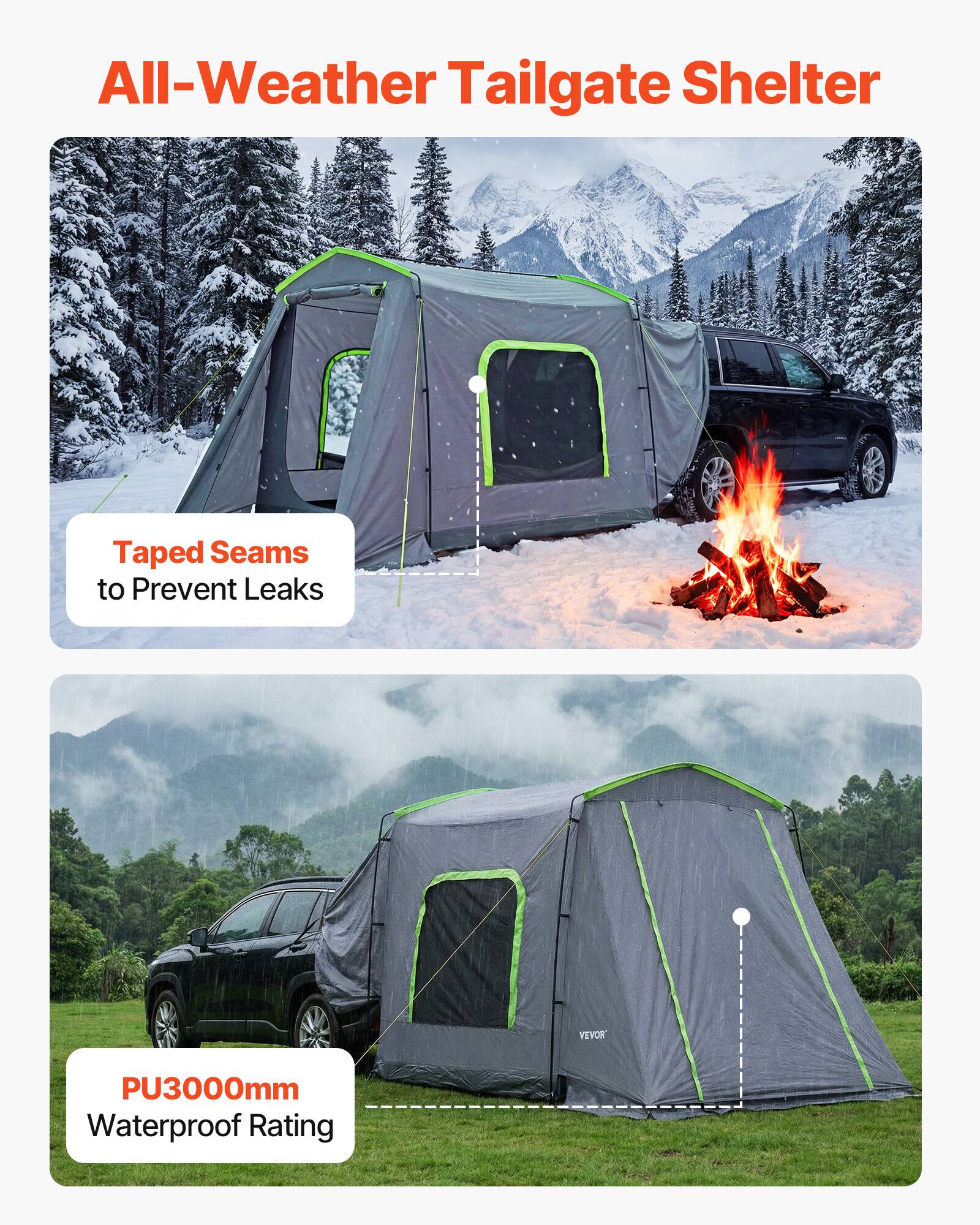 All-Weather Tailgate Shelter

- Taped Seams to Prevent Leaks
- PU3000mm Waterproof Rating