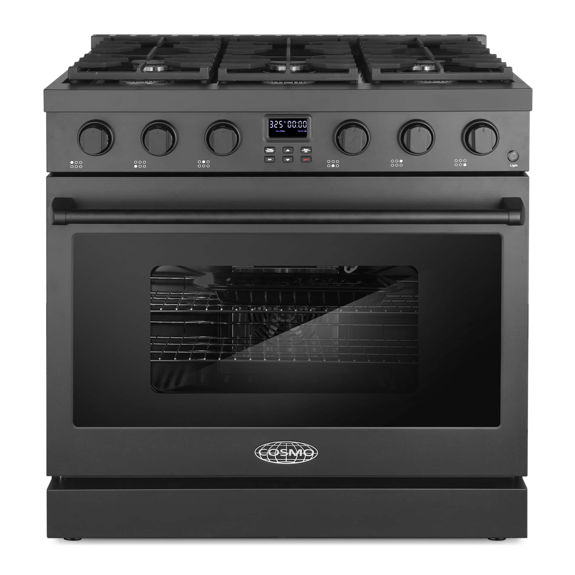 COSMO - COS-GRC366KB-BK 36 in. Lumin Collection 6.1 cu. ft. Gas Range with 6 Sealed Burners and Convection Oven - Matte Black
