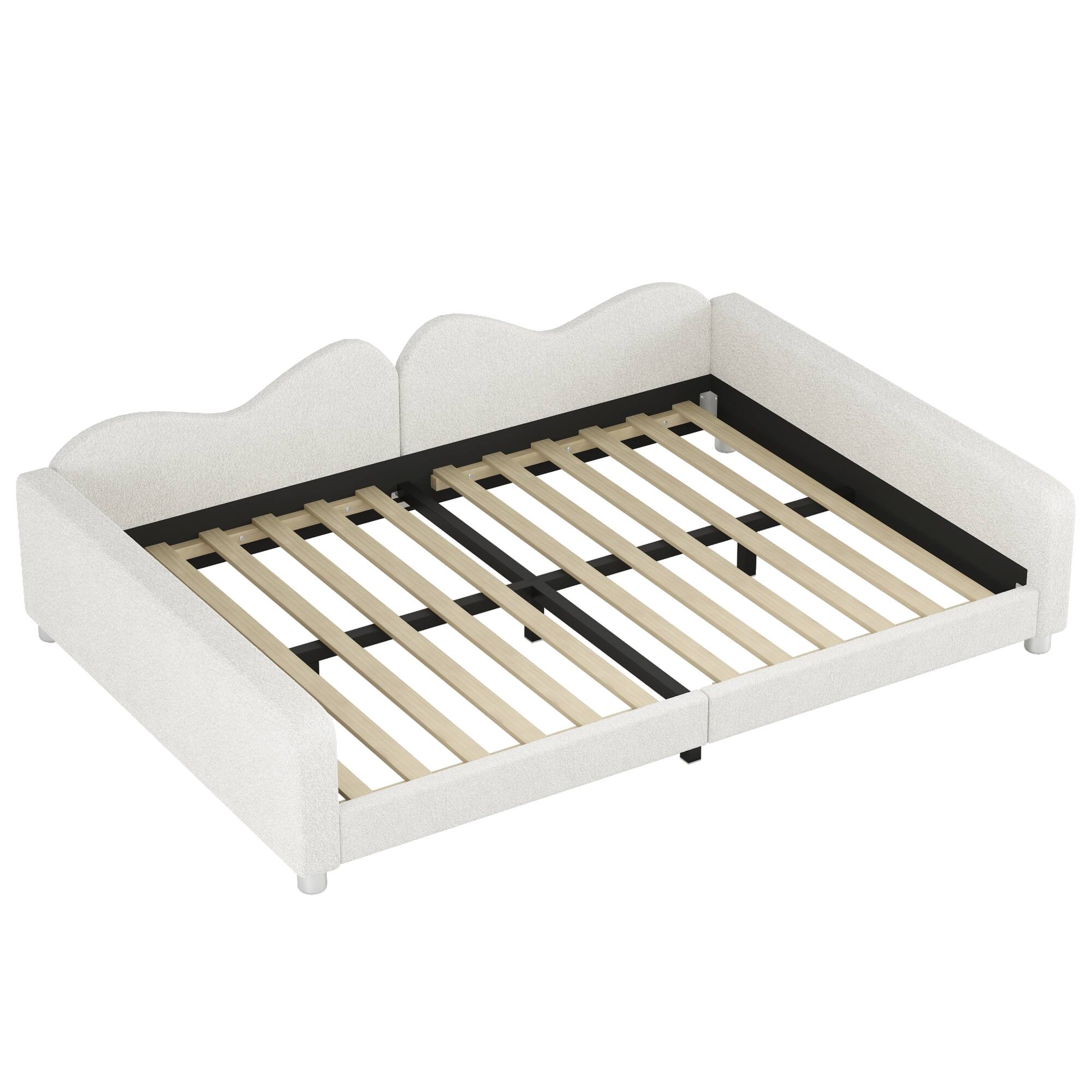 Back. GOODSILO - Full Size Upholstered Sherpa Fabric Sofabed with Cloud-Shaped Backrest Daybed No Box Spring Needed - White.