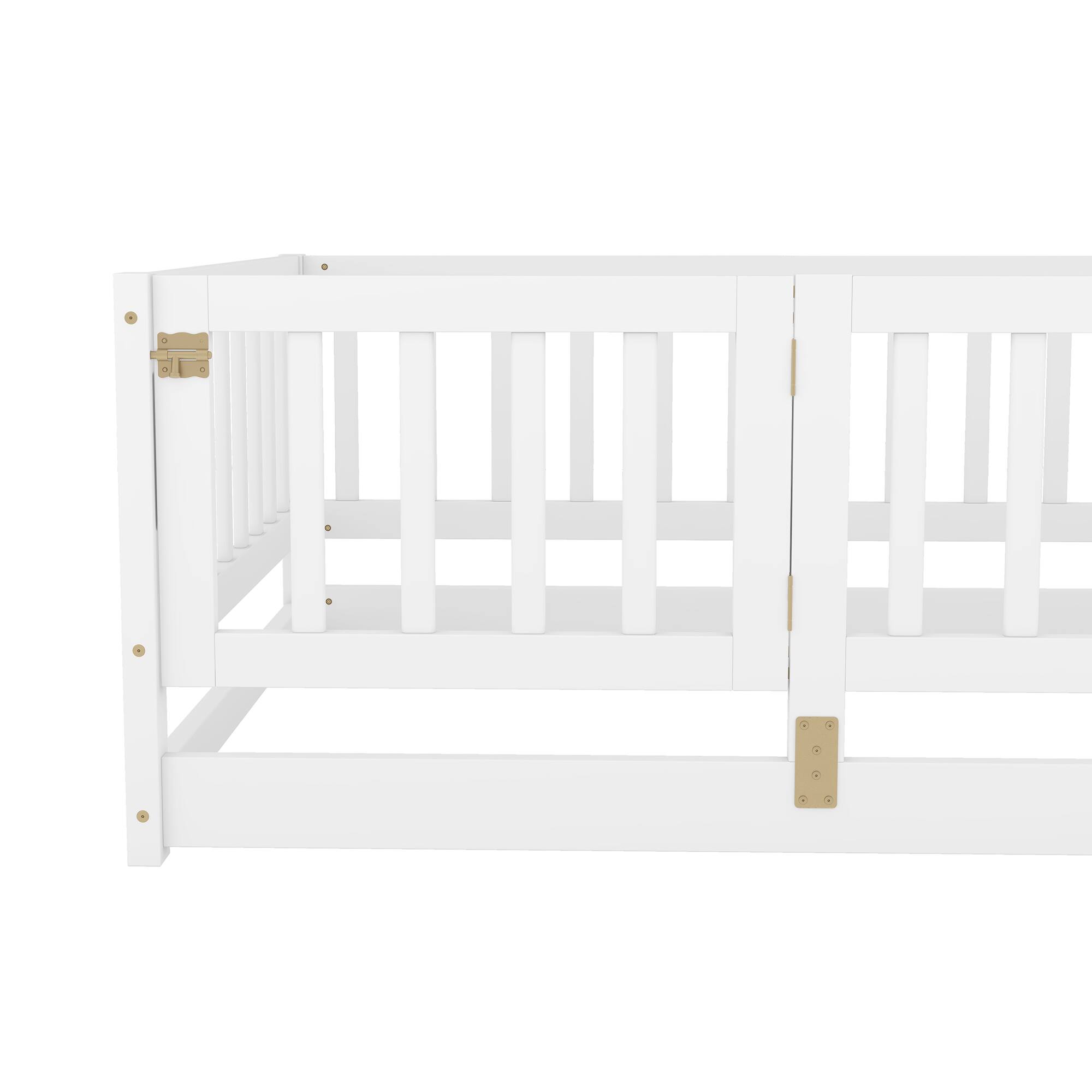 Alt View 2. GOODSILO - Twin Size Montessori Floor Bed with Fence and Door, Wood Bed Frame for Kids, Boys & Girls - White.