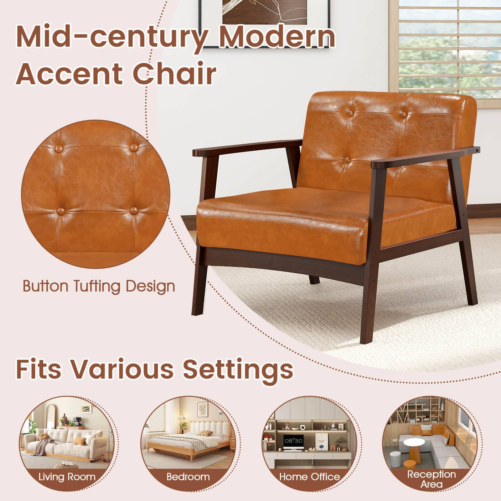 Mid-century Modern Accent Chair  
Button Tufting Design  

Fits Various Settings  
Living Room  
Bedroom  
Home Office  
Reception Area