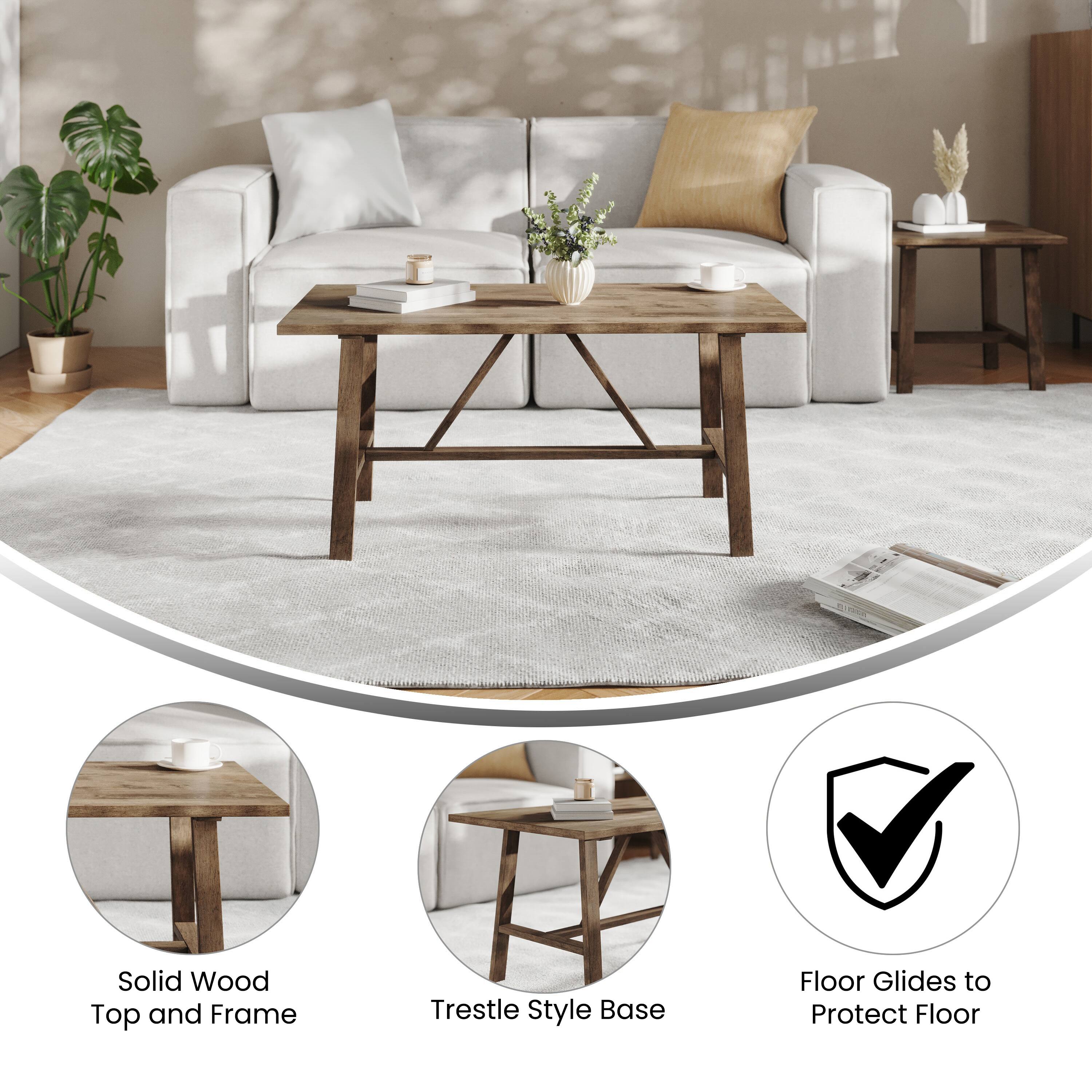 Solid Wood Top and Frame  
Trestle Style Base  
Floor Glides to Protect Floor