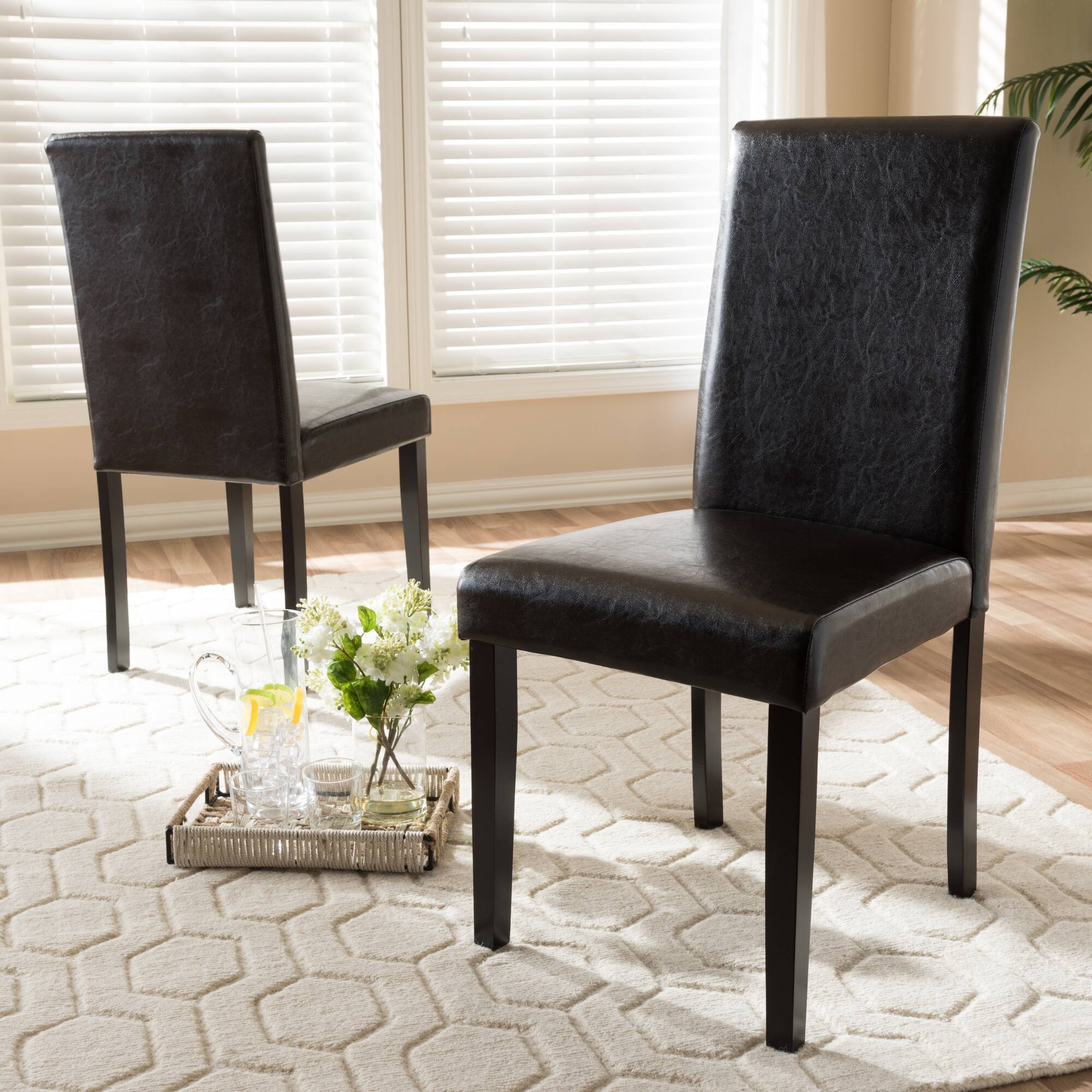 Back. Baxton Studio - Set of 2 Mia Modern and Contemporary Faux Leather Upholstered Dining Chairs - Dark Brown.