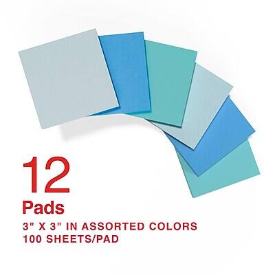 12 Pads  
3" x 3" in Assorted Colors  
100 Sheets/Pad