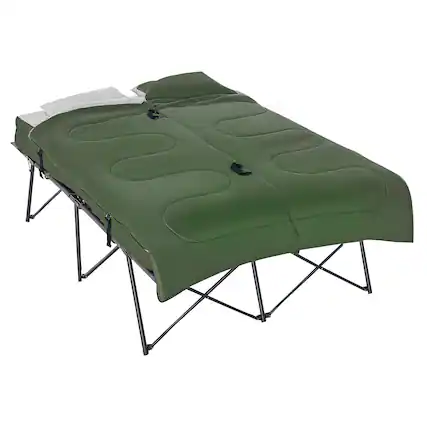 Front. Outsunny - Outsunny 2-Person Folding Camping Cot Portable Outdoor Bed Set with Sleeping Bag, Inflatable Air Mattress - Green.
