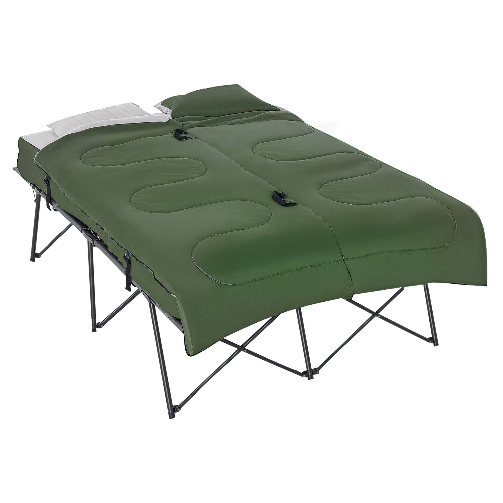 Outsunny - 2-Person Folding Camping Cot Portable Outdoor Bed Set with Sleeping Bag, Inflatable Air Mattress - Green
