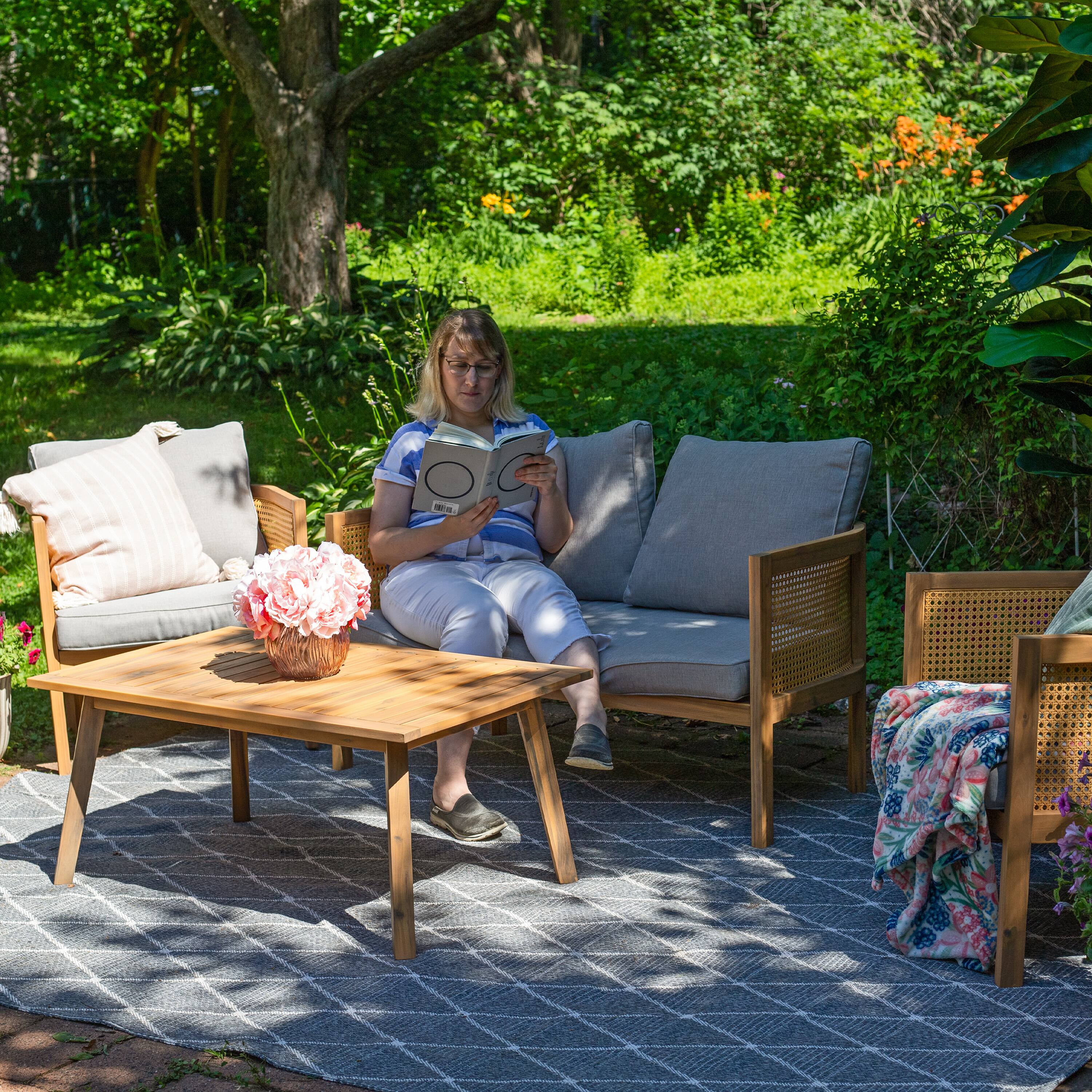 Alt View 7. Sunnydaze - Sanibel 4-Piece Acacia Outdoor Conversation Set - Grey.