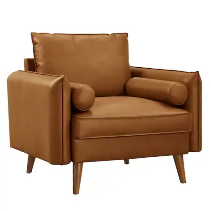 Front. Modway - Revive Upholstered Vegan Leather Accent Armchair by Modway - Brown.