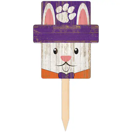 Front. Fan Creations - Clemson Tigers 16" x 19" Easter Bunny Yard Stake - Multicolor.