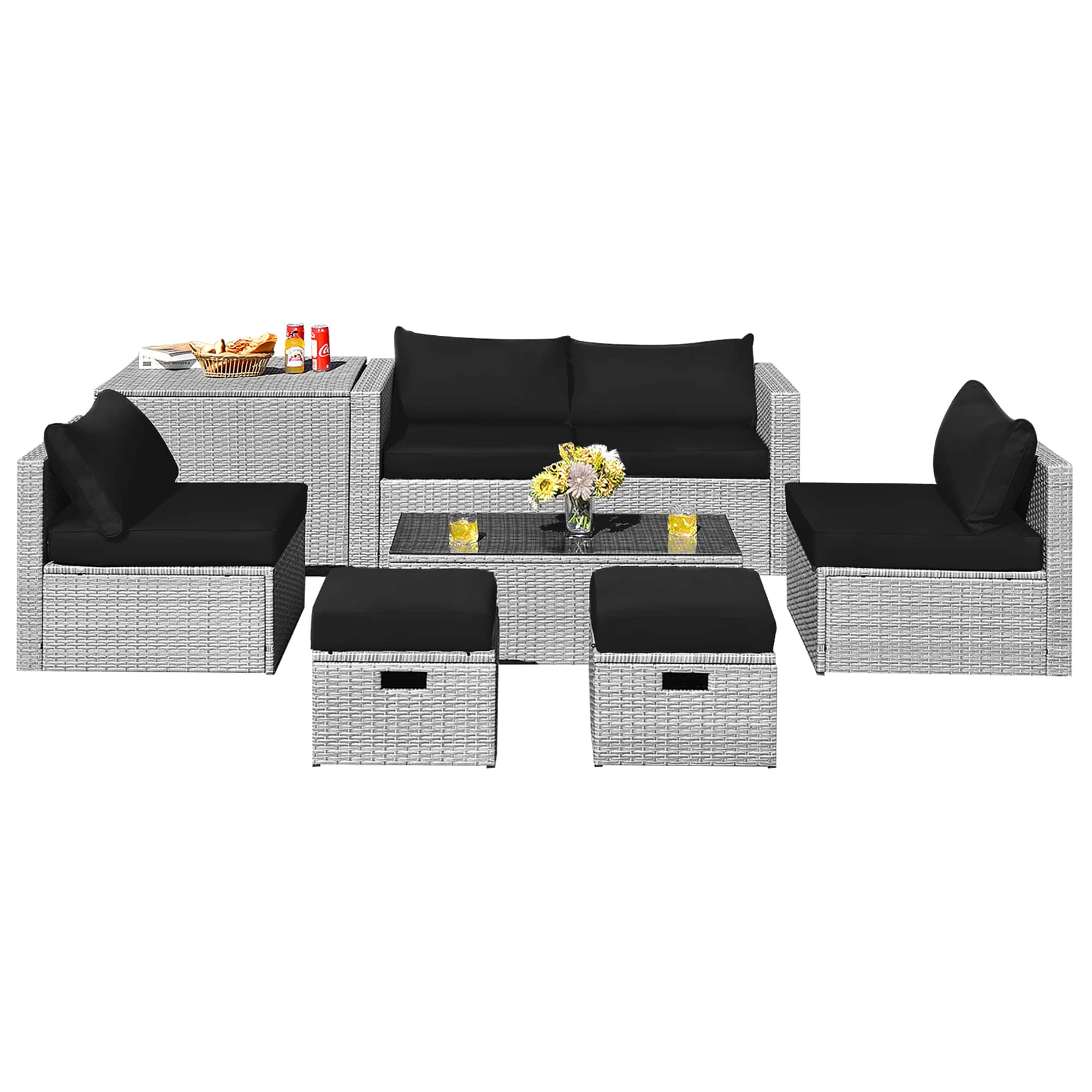 Costway - 8PCS Patio Rattan Furniture Set Storage Waterproof Cover Cushion - Gray,Black price history on PriceWatchPro
