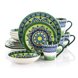Elama - Zen Mozaik 16 Piece Luxurious Stoneware Dinnerware with Complete Setting for 4, 16pc - Green