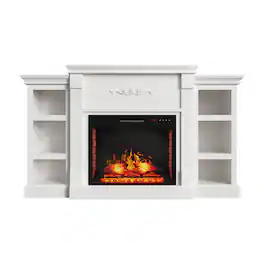 Mondawe - 70" TV Stand with 28" Electric Fireplace Insert and Bookshelf Storage - White