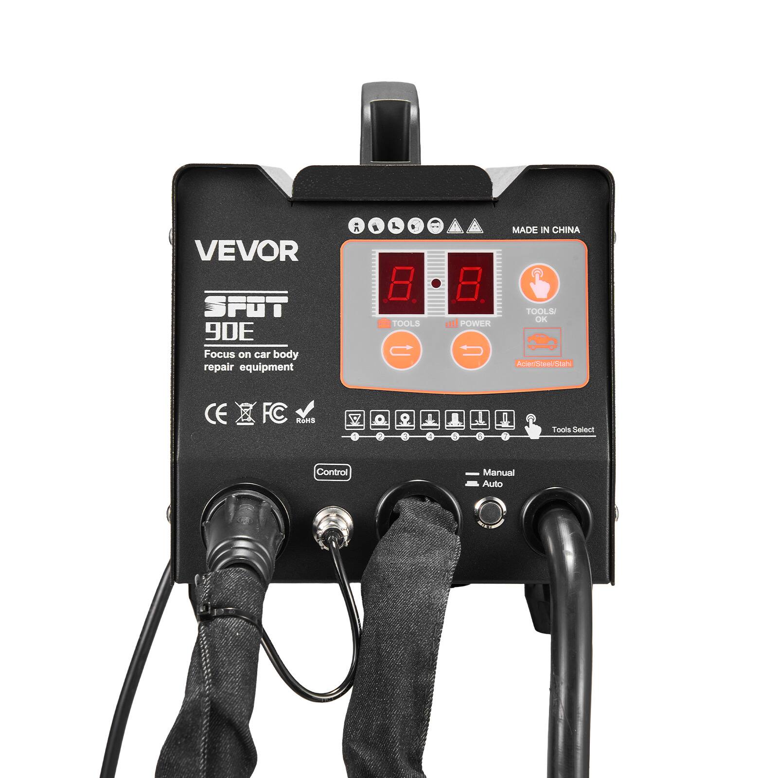 VEVOR  
SPOT 90E  
Focus on car body repair equipment  
MADE IN CHINA  
TOOLS  
TOOLS/ OK POWER  
Acier/Steel/Stahl  
CE  
FC RoHS  
Tools Select  
Control  
Manual Auto