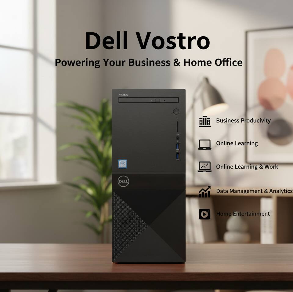 Dell Vostro  
Powering Your Business & Home Office  

- Business Productivity  
- Online Learning  
- Online Learning & Work  
- Data Management & Analytics  
- Home Entertainment
