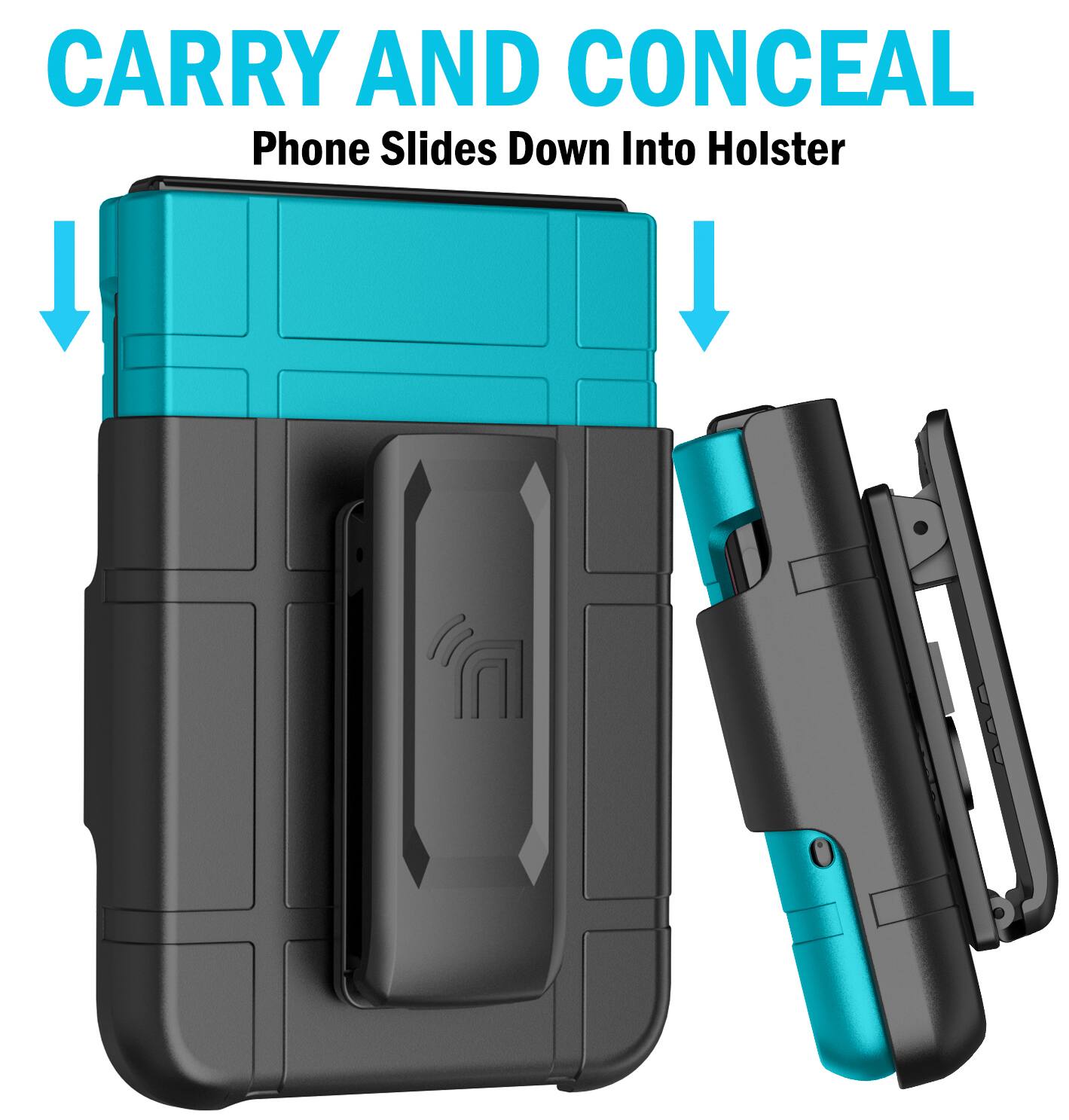 CARRY AND CONCEAL  
Phone Slides Down Into Holster