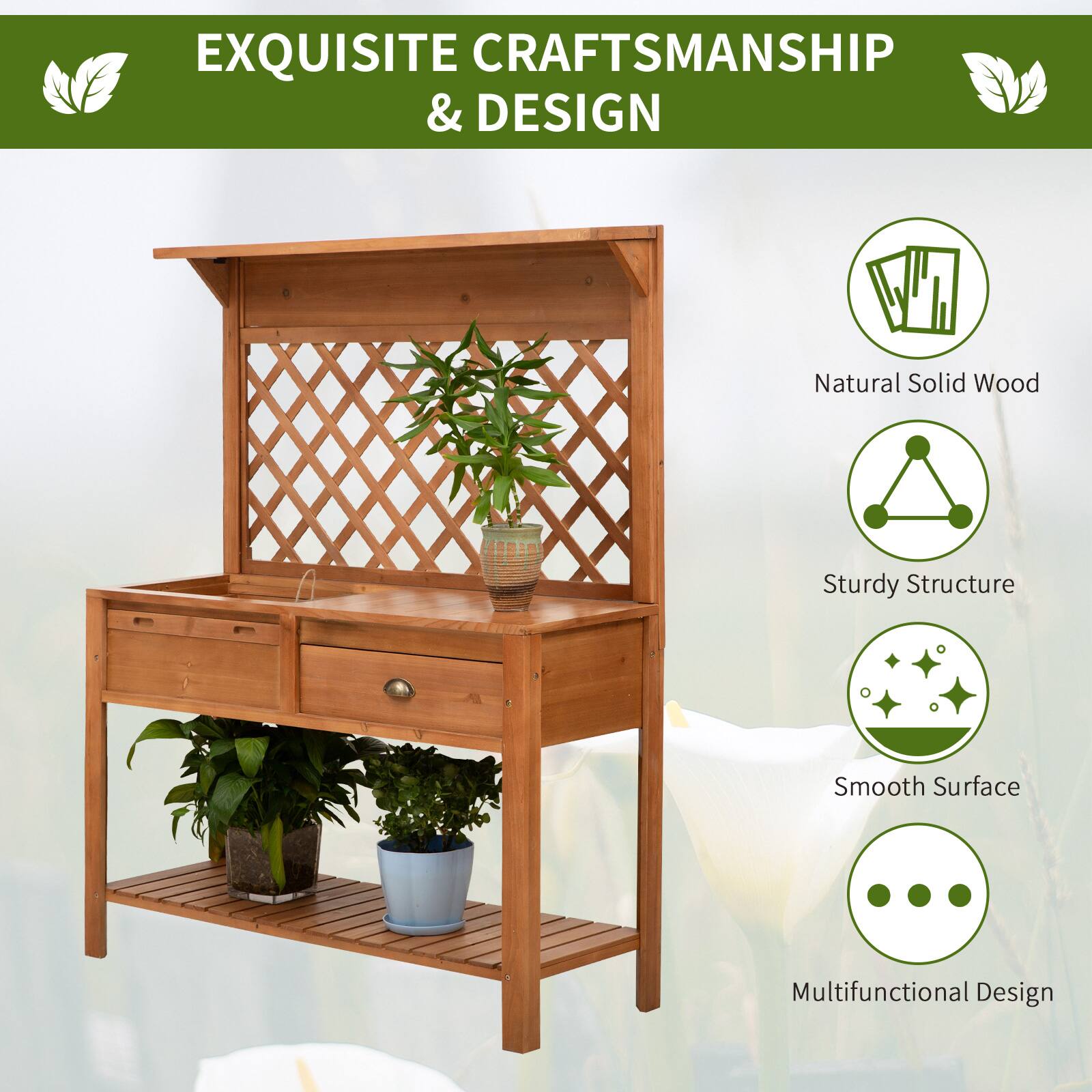 EXQUISITE CRAFTSMANSHIP & DESIGN
Natural Solid Wood
Sturdy Structure
Smooth Surface
Multifunctional Design