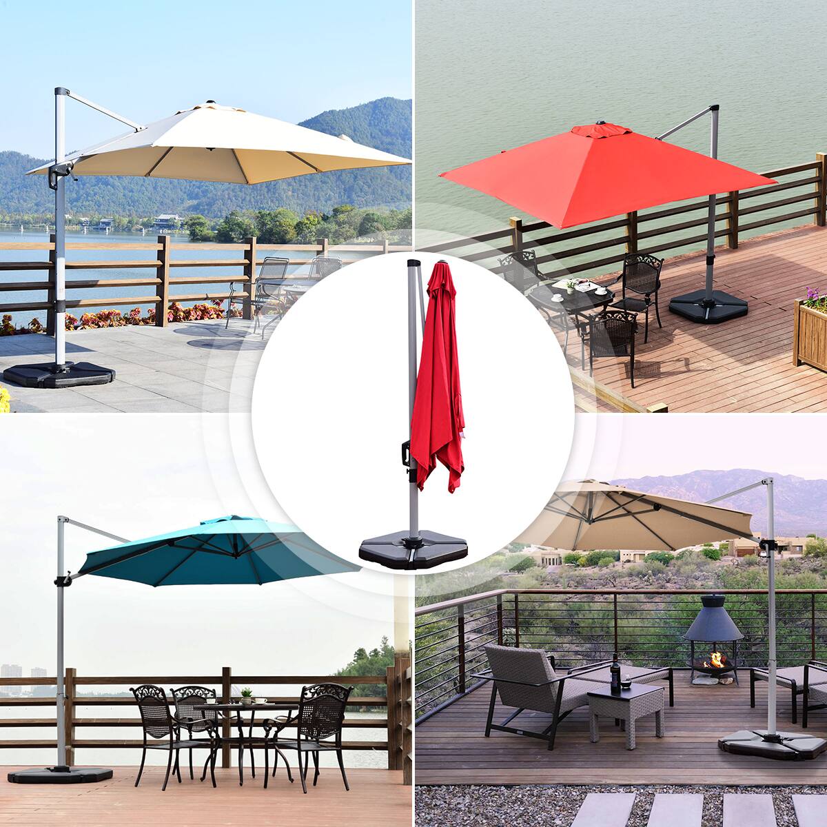 Alt View 8. Costway - 4PCS Cantilever Offset Umbrella Base Weight Sand 195lbs Stable Water Filled - Black.