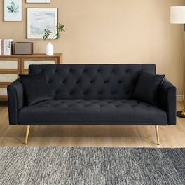 GOODSILO - Convertible Velvet Sofa Bed with Adjustable Backrest for Small Spaces, Living Room and Office Use - Black