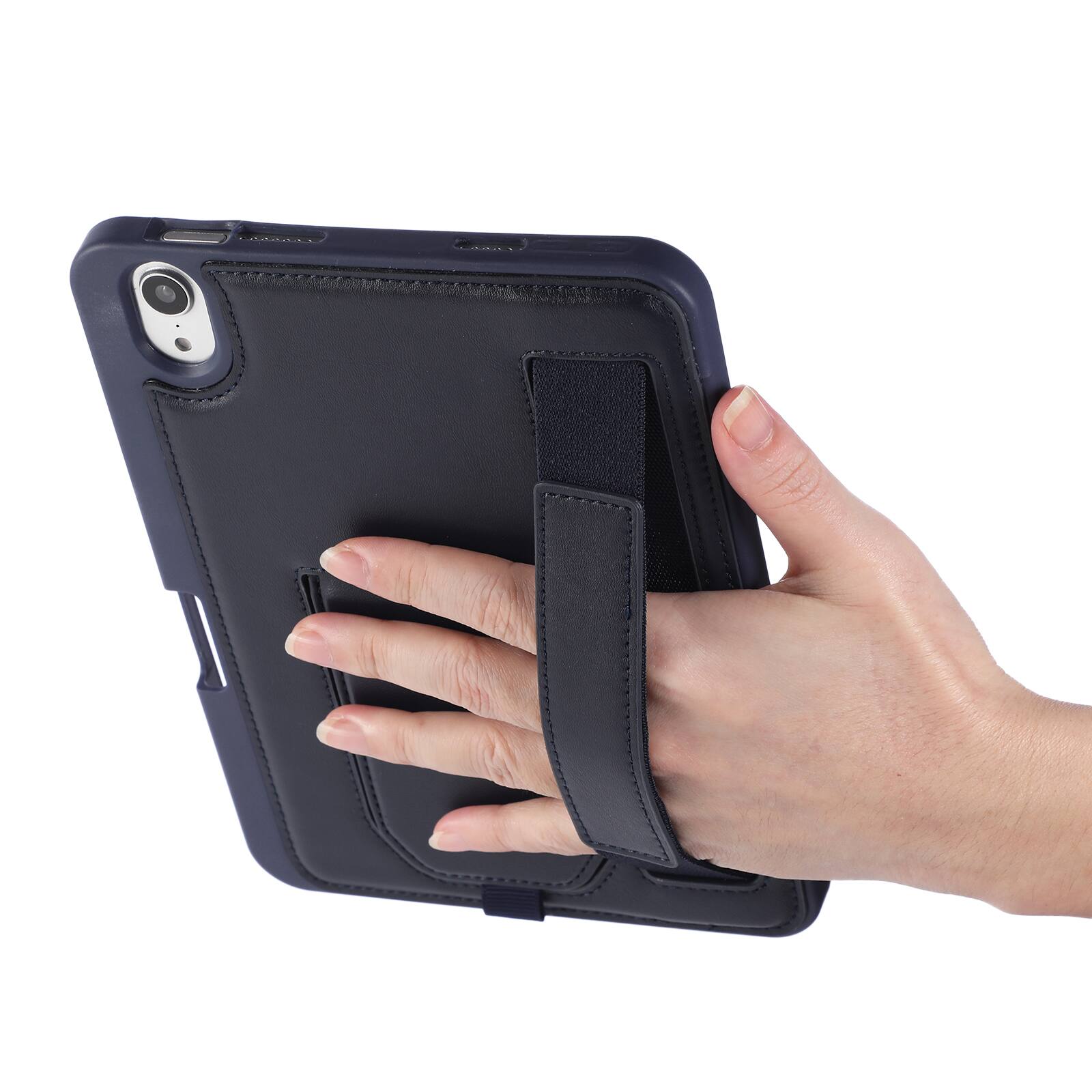 Alt View 1. Dteck - Shockproof Case for Apple iPad mini (A17 Pro) 2024 with Hand Strap and Foldable Stand, PU Leather TPU Protective Cover - Blue.