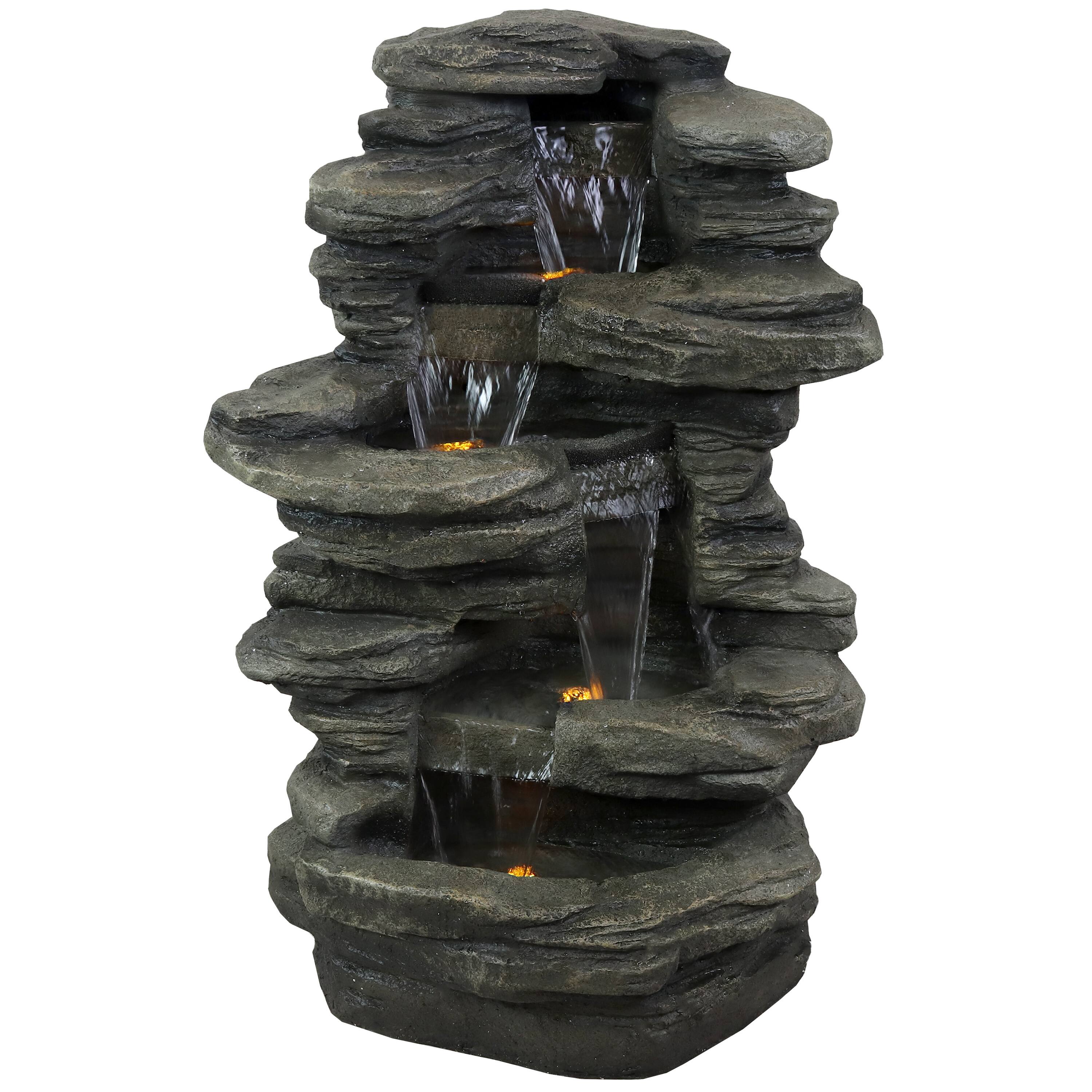 Alt View 7. Sunnydaze - Electric Stacked Shale Water Fountain with LED Lights - 38 in - Grey.