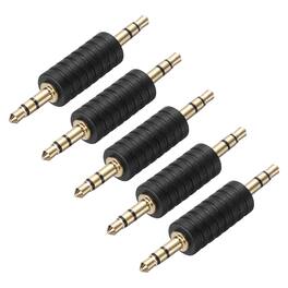 Unique Bargains - 5pcs 3.5mm M to 3.5mm M Connector Zn Alloy Ni Plated Stereo TRS for Audio/HP/Spkr/Player/Video Rcvr - Black Light Gold
