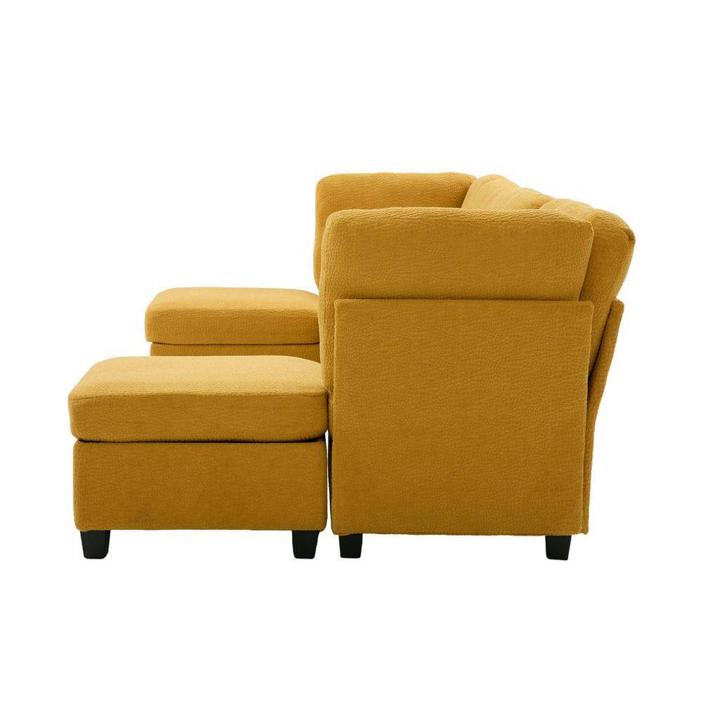 Alt View 8. Resenkos - U-Shaped 6-Seat Sectional, Configurable Modular Design with Chaise and Storage Ottoman, Mustard Yellow - Yellow.