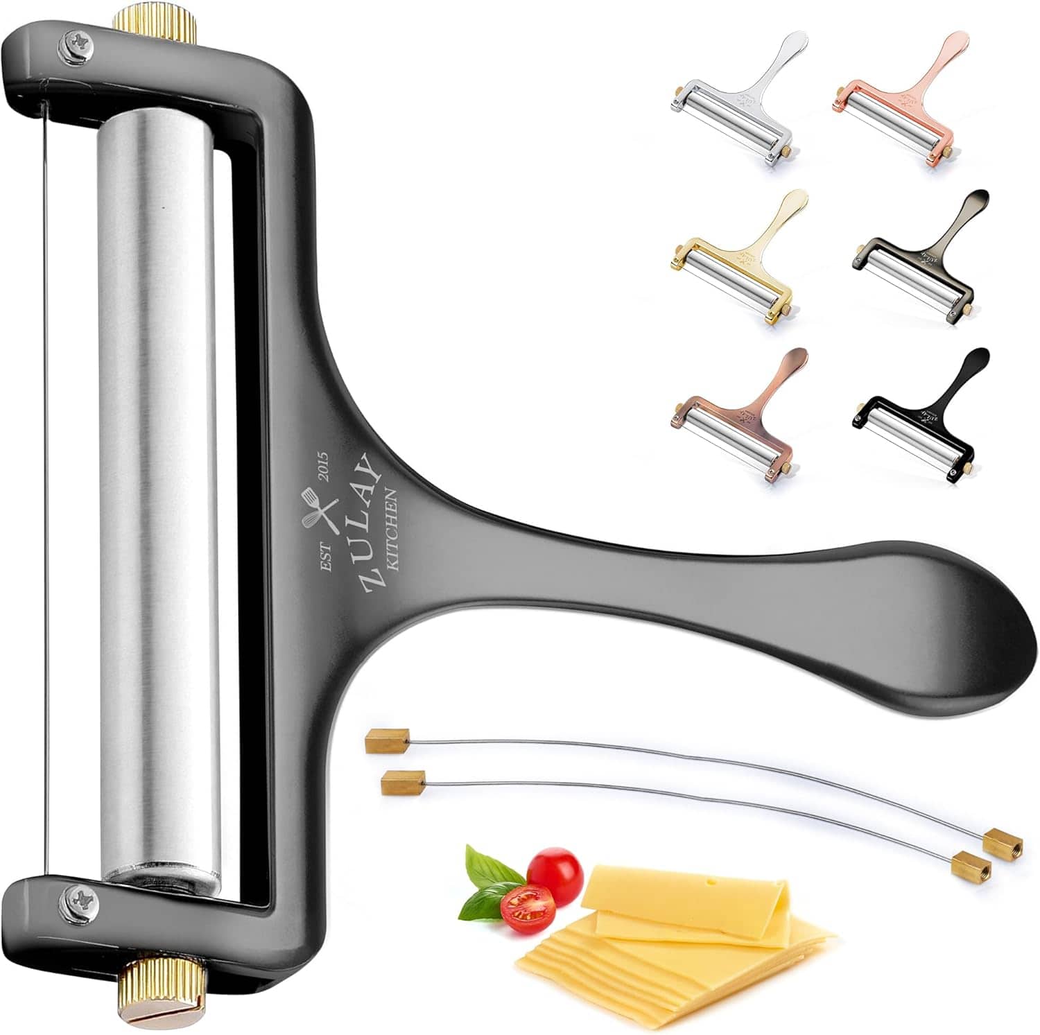 Zulay Kitchen - Cheese Slicer with Adjustable Thickness and 2 Extra Wires - Dark Silver