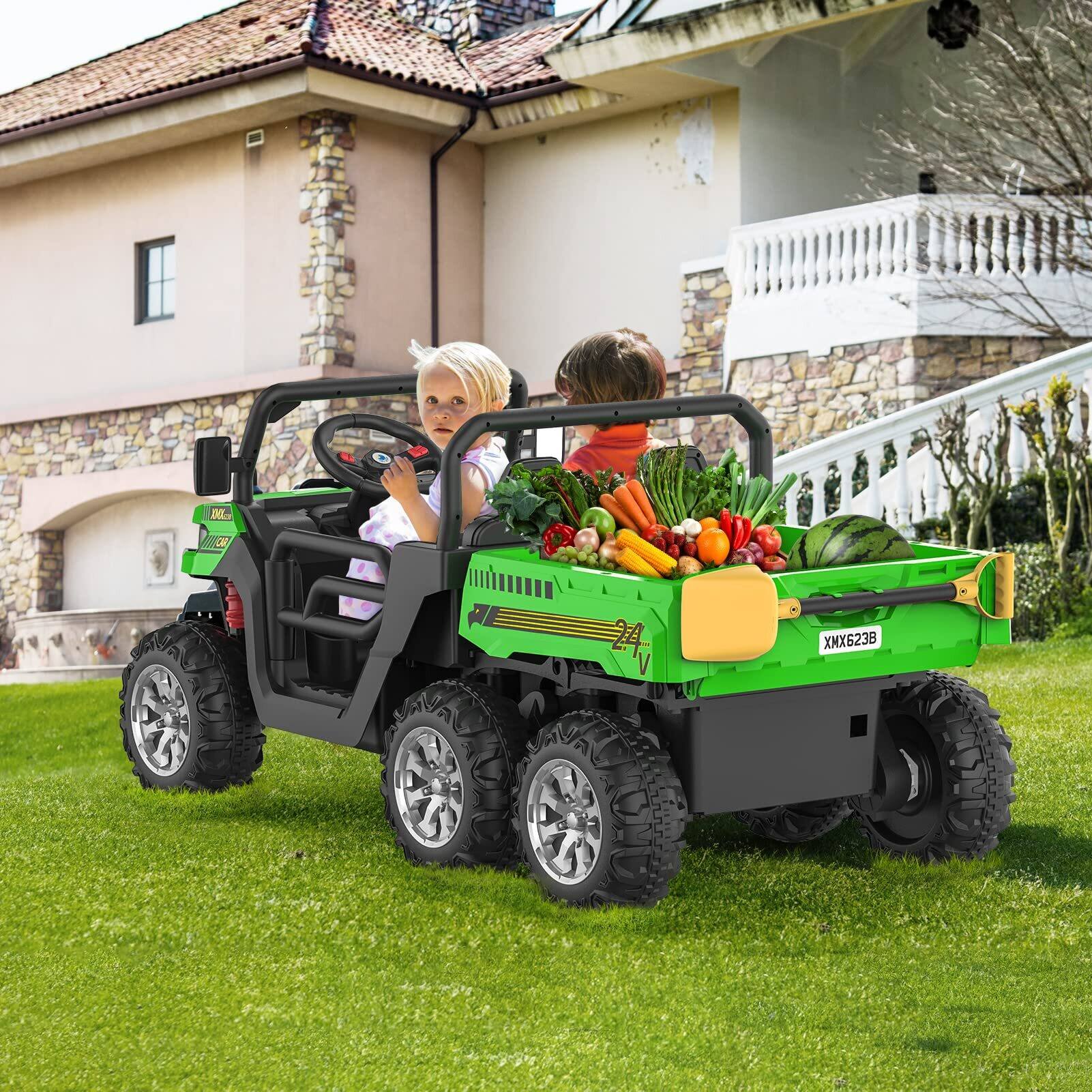 Alt View 4. GARVEE - 24V 2-Seater Ride On Dump Truck with Parent Remote Control, 4WD 6-Wheel UTV Style Dump Bed & Music Horn(Ages 3+) - Green.