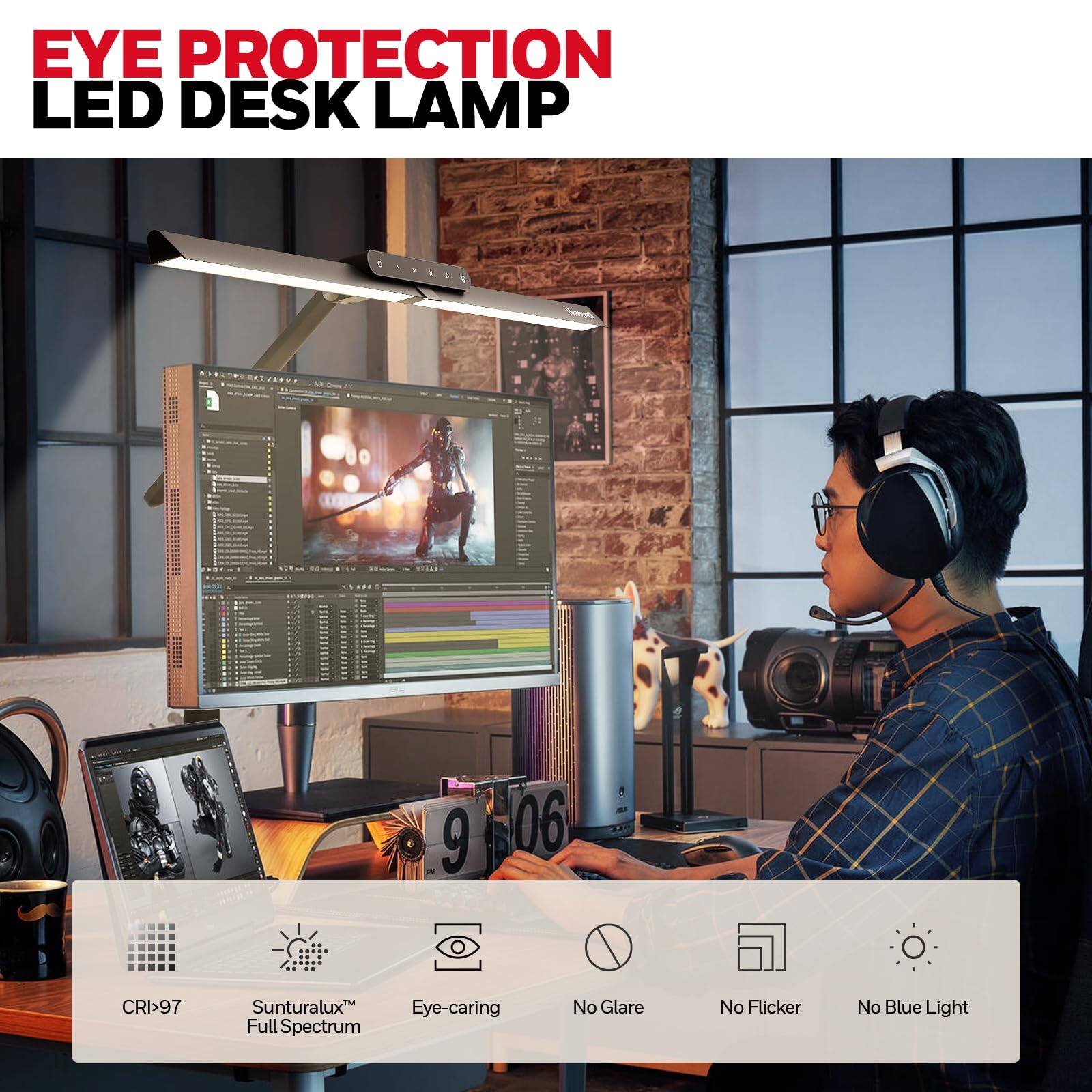 EYE PROTECTION LED DESK LAMP

9 06
CRI>97
Sunturalux
Eye-caring
Full Spectrum
No Glare
No Flicker
No Blue Light